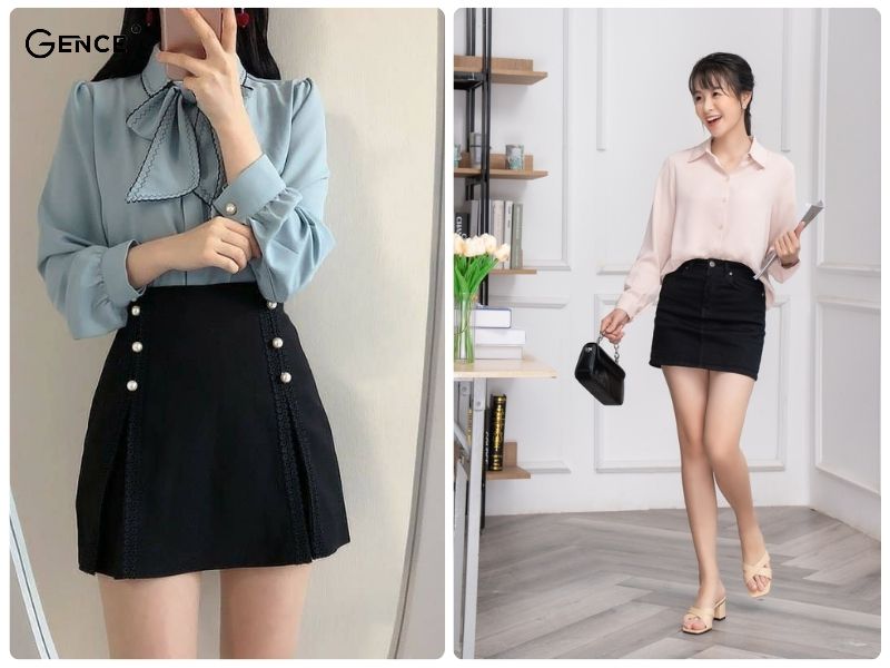 Style áo sơ mi phối chân váy chữ A thanh lịch, dịu dàng