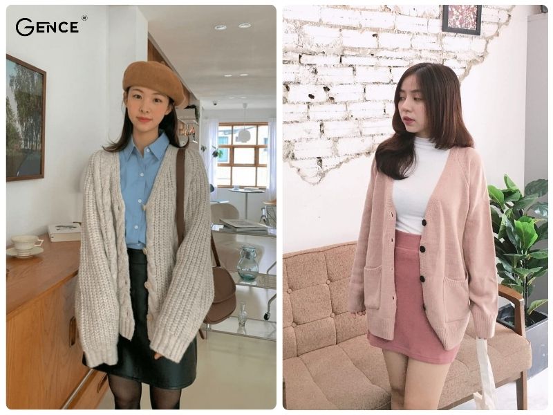 Style thời trang nữ tính chân váy chữ A, cardigan