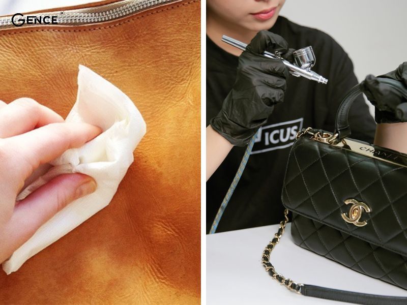 Thấm khăn mềm vào nước ấm rồi làm sạch túi giả da