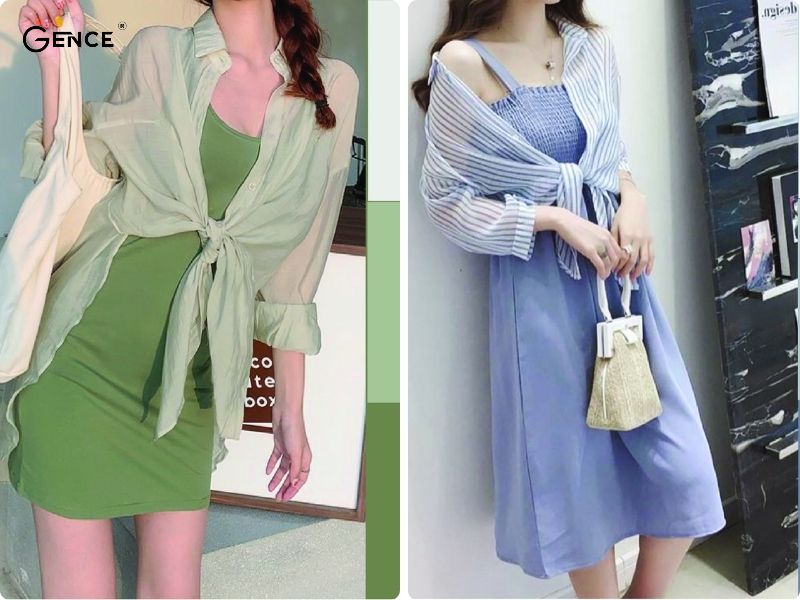 Thể hiện sự quyến rũ với cách phối áo sơ mi với váy 2 dây