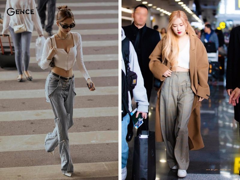 Áo croptop khoe trọn vòng eo con kiến tại sân bay