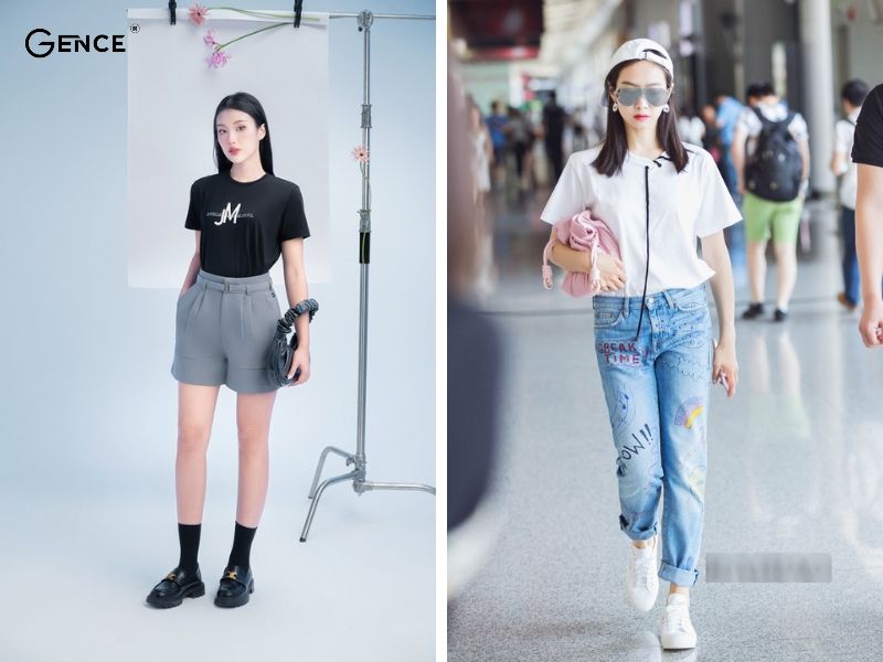 Không thể bỏ qua cách phối áo thun khi ra sân bay