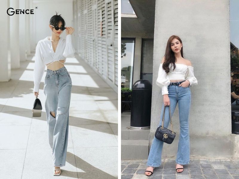 Quần jean mix match áo croptop