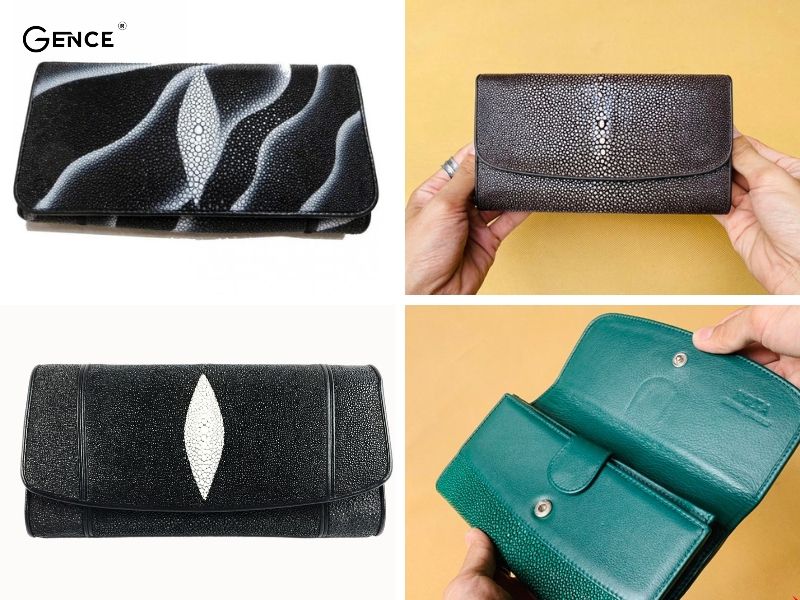 Túi xách da cá đuối cầm tay nắp gập tiện ích