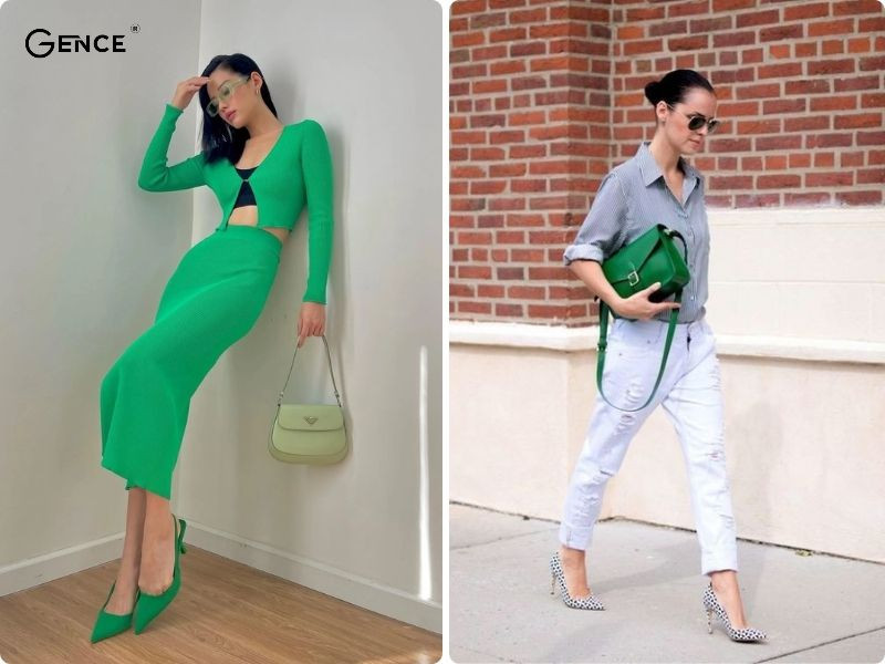 Phối đồ với túi xách màu xanh lá ấn tượng