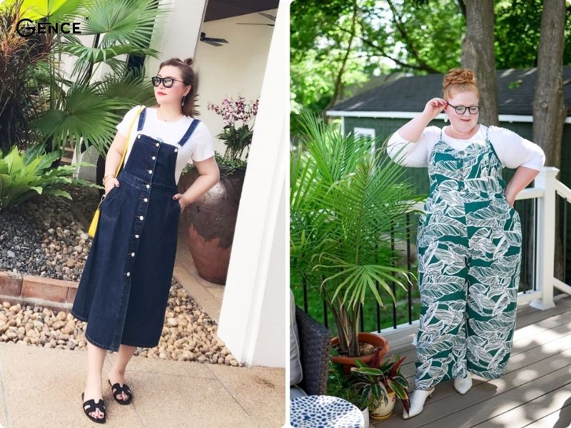 Phối áo thun với váy yếm đi biển che khuyết điểm hiệu quả