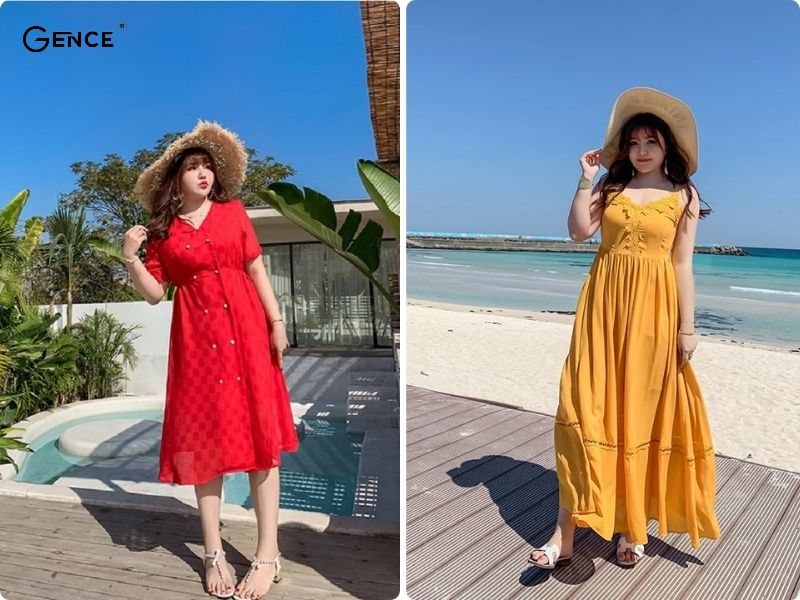 Váy dáng xòe được chị em ưa chuộng khi phối đồ đi biển