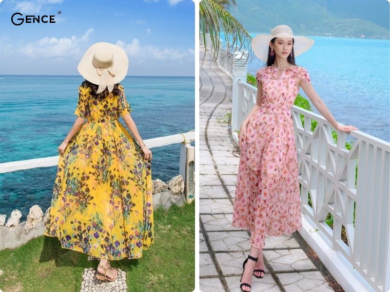 Màu sắc và họa tiết của váy đi biển đẹp cho người thấp