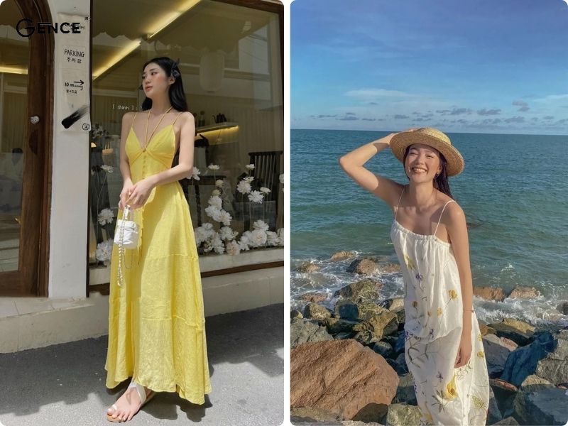 Những mẫu đầm hai dây đi biển đẹp cho người thấp