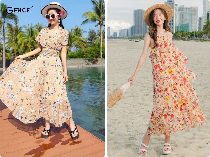 Đầm maxi đẹp cho người thấp đi biển