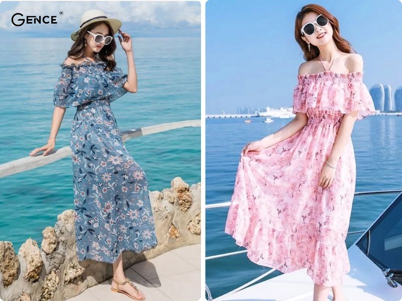Váy trễ vai đẹp cho người thấp đi biển