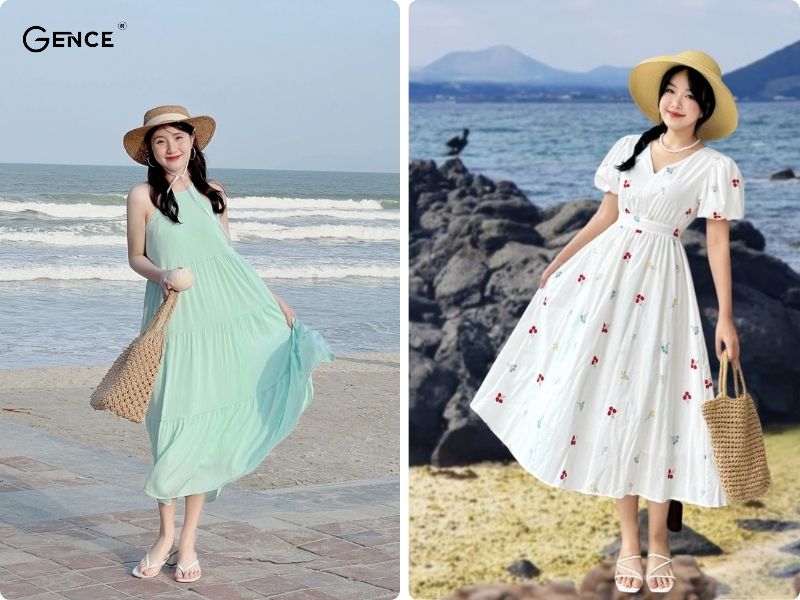 Váy xòe đi biển thời trang cho người thấp đi biển