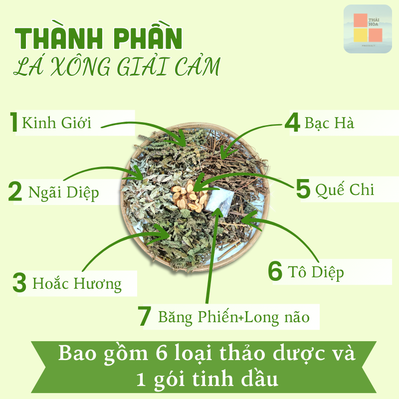 Thành phần hoàn toàn thảo dược cảu Lá Xông Giải Cảm Thái Hòa
