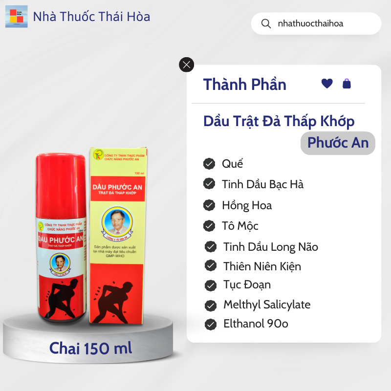 Dầu phong thấp trật đả thấp khớp Phước An thành phần hoàn toàn tự nhiên