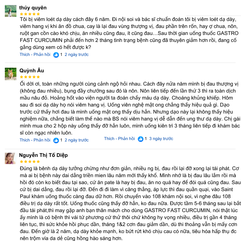 Khách hàng nói gì về Gastro Fast Curcumin