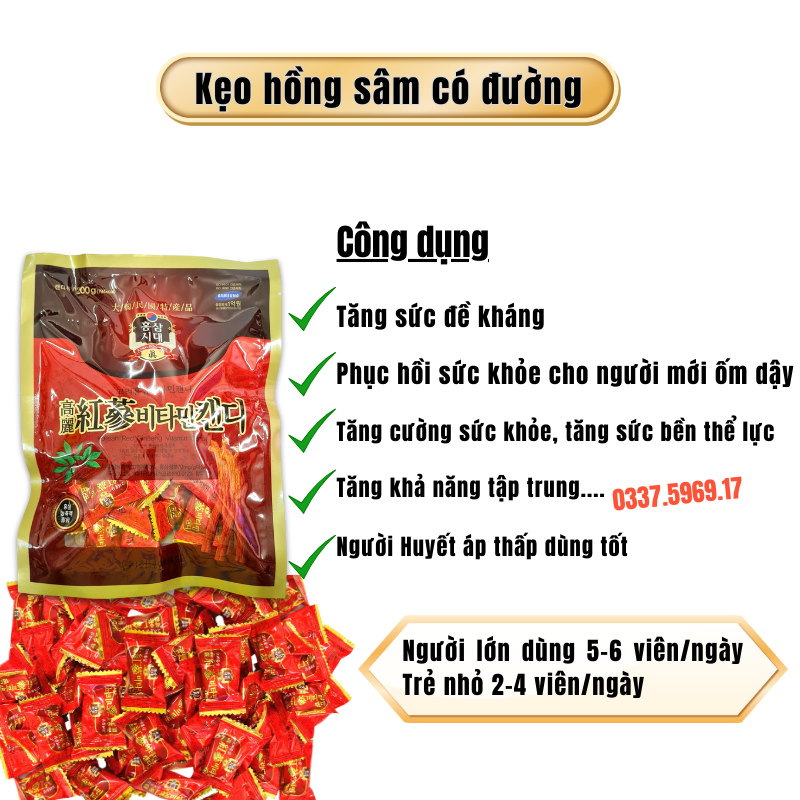 Kẹo Hồng Sâm Hàn Quốc tăng cường sức đề kháng