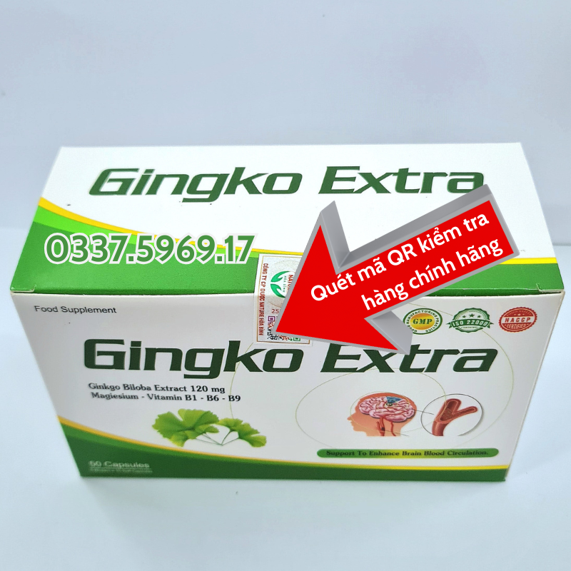 Viên Bổ Não Gingko Extra có tem mã QR kiểm tra hàng chính hãng