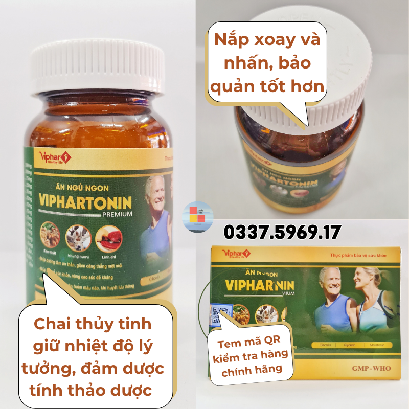 Viên ăn ngủ ngon Viphartonin hổ trợ dưỡng tâm an thần giảm mất ngủ