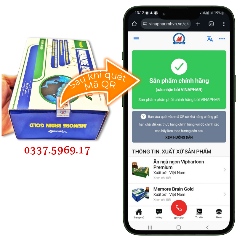 Viên Bổ Não Memore Brain có tem mã QR kiểm tra hàng chính hãng