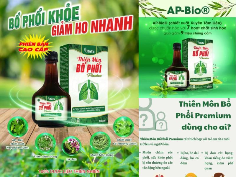 Thiên Môn Bổ Phổi Premium - Hổ Trợ Giảm Ho Khan Ho Đàm - Giảm Đau Rát Họng - Viêm Họng Chai 280ml