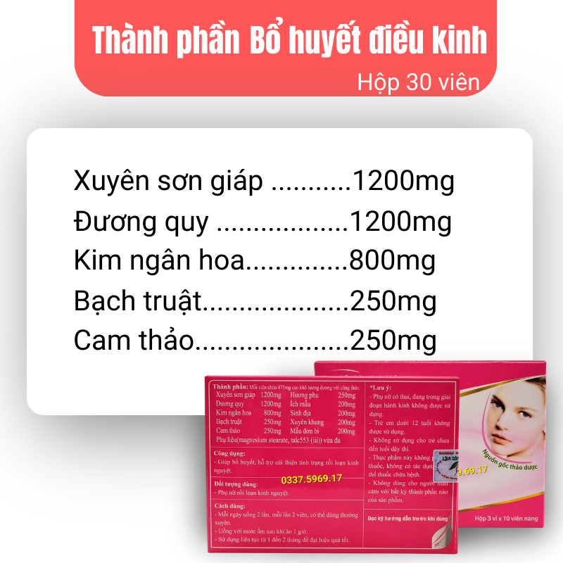 Thành phần Bổ huyết điều kinh Đông Dược Việt