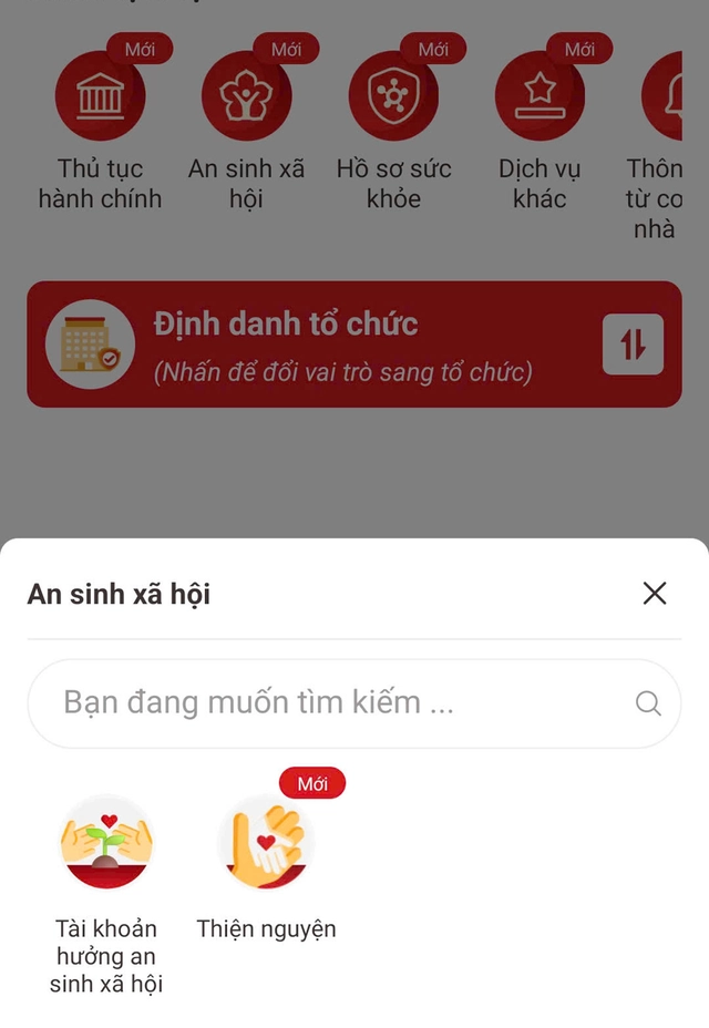 Bước 2: Nhấn vào "Tài khoản hưởng an sinh xã hội".