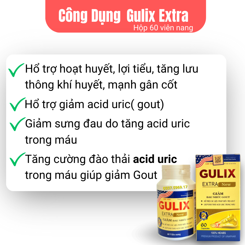Viên giảm gout Gulix Extra - Giảm viêm khớp sưng khớp