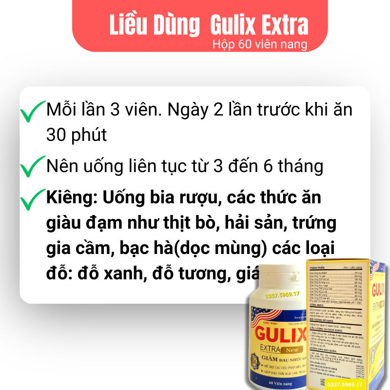 Viên giảm gout Gulix Extra - Giảm đau nhức xương khớp viêm khớp