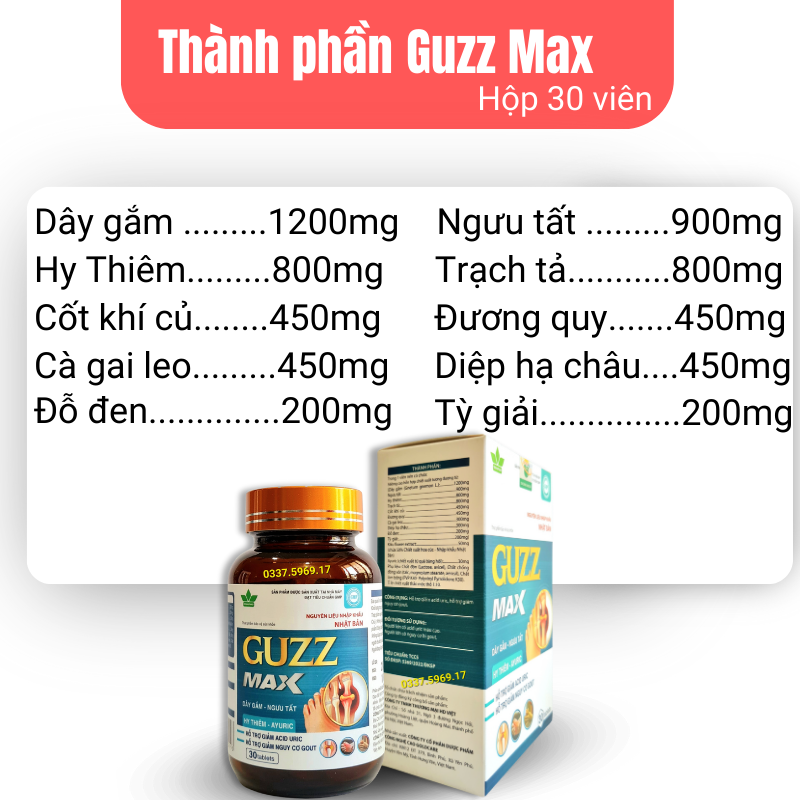 Viên giảm gout Guzz Max giảm acid uric cao