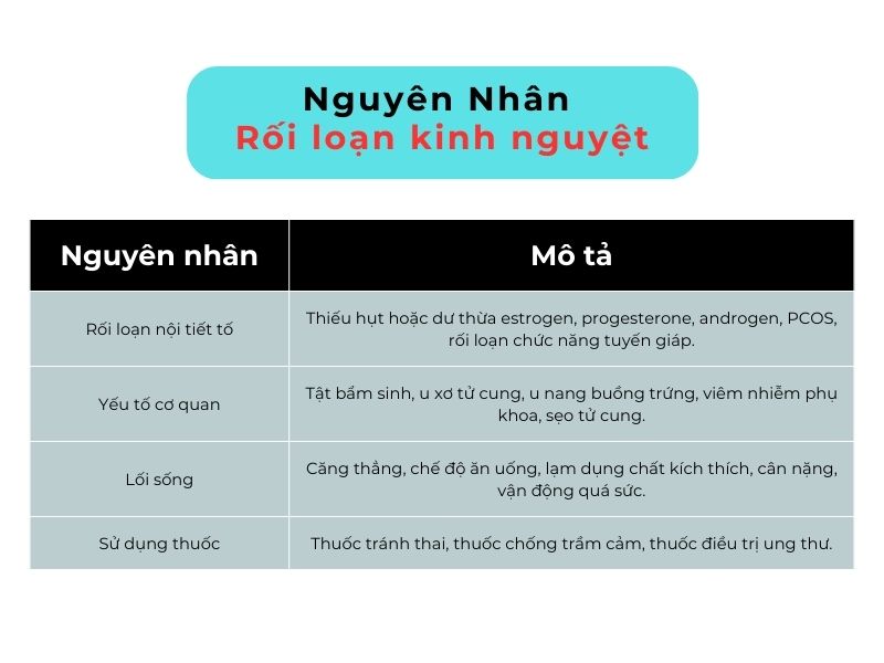 Bảng tóm tắt các nguyên nhân Rối loạn kinh nguyệt