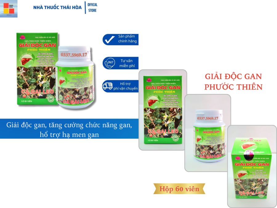 Giải Độc Gan Phúc Thiên - Viên Cà Gai Leo - Tăng Cường Chức Năng Gan - Hổ Trợ Hạ Men Gan