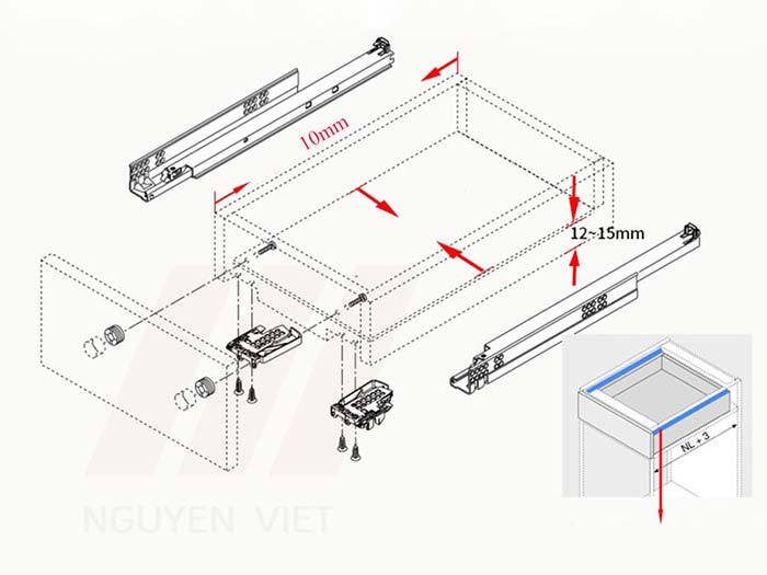 cách lắp ray âm giảm chấn