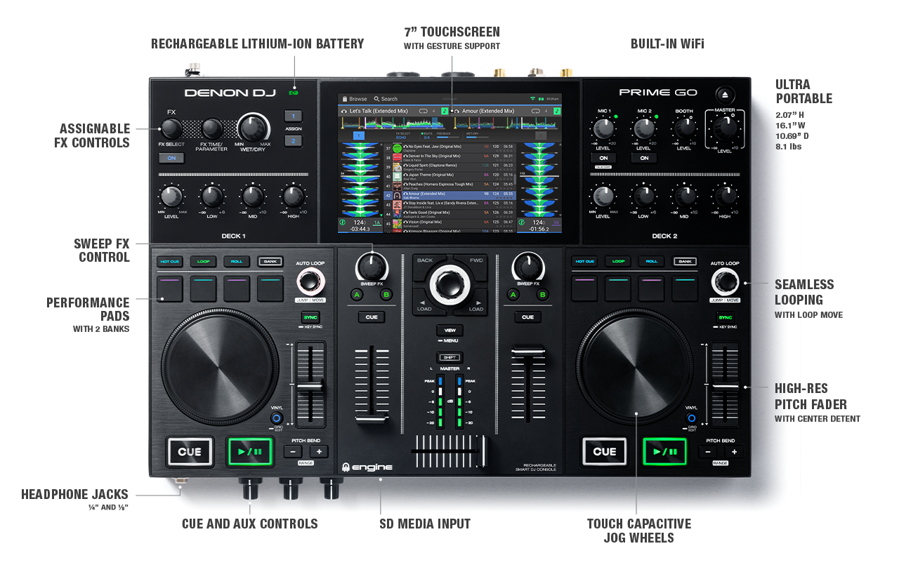 Denon DJ Prime Go DJ Professional hàng nhập khẩu chính hãng