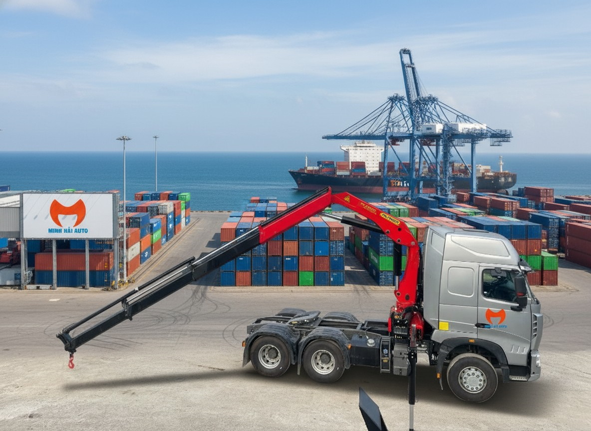 Đầu kéo Howo gắn cẩu Palfinger 10 tấn PK 23.500C