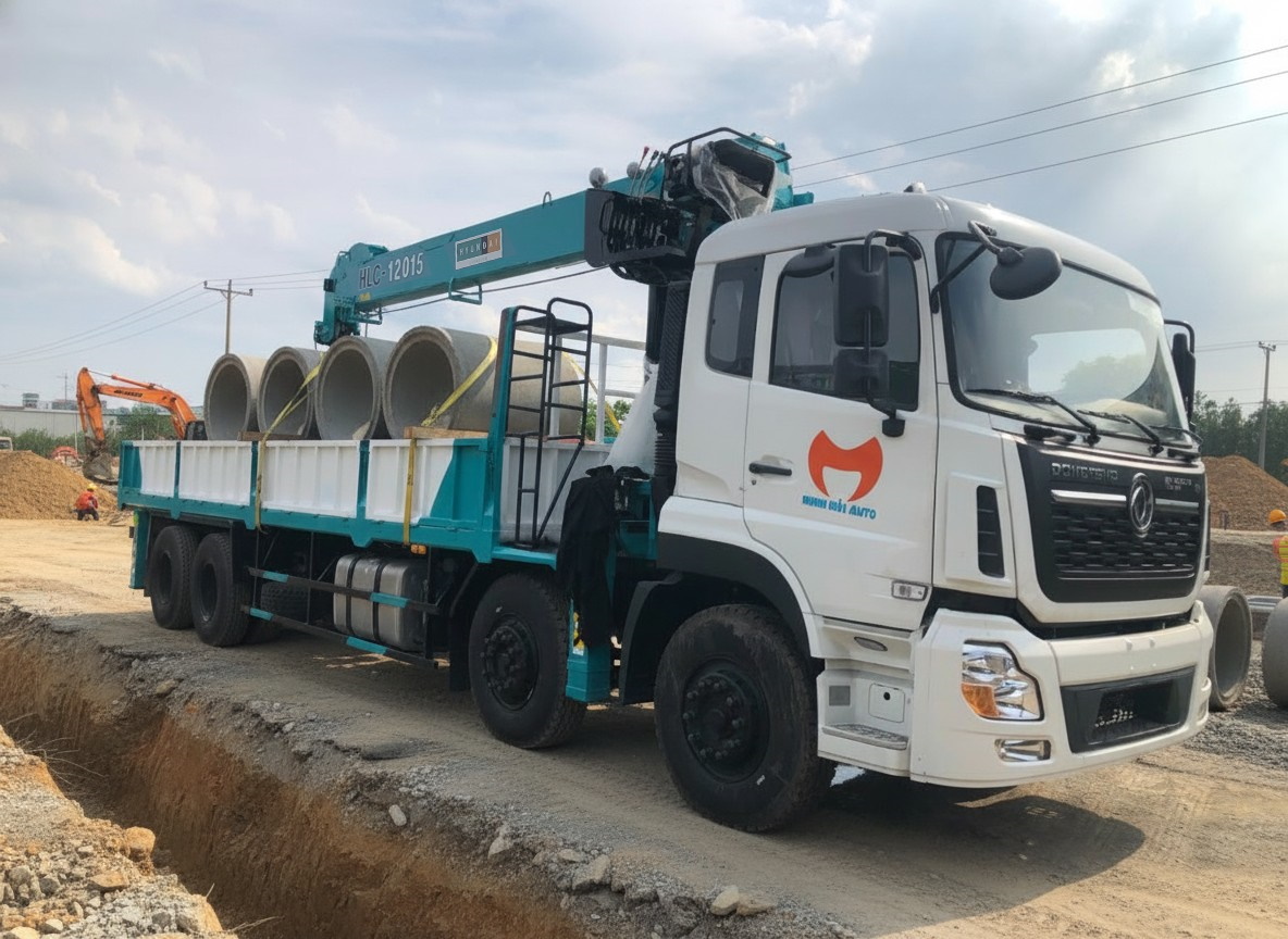 Dongfeng 4 chân gắn cẩu Hyundai Everdgim 12 tấn