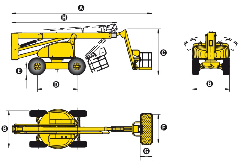 Kích thước xe nâng người tự hành z boom 20m Haulotte