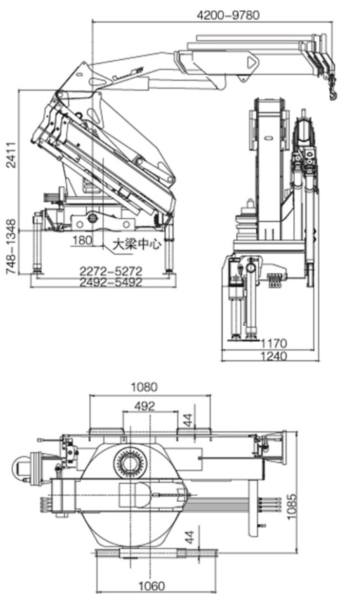 Kích thước cẩu gấp khúc 12 tấn XCMG