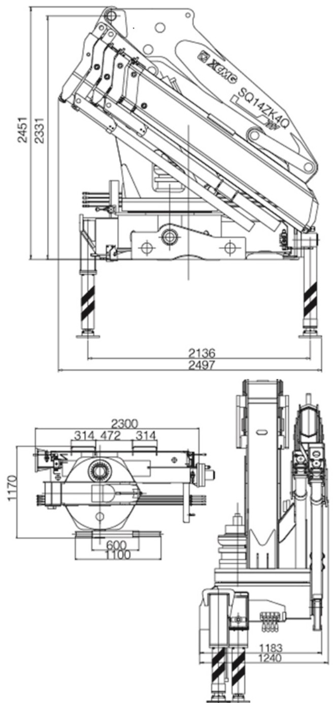 Kích thước cẩu gấp 14 tấn XCMG