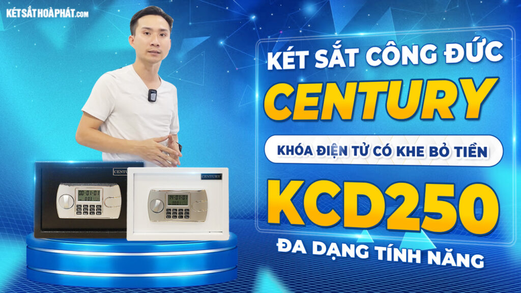 Két sắt công đức khoét nóc Century khóa điện tử có khe bỏ tiền KCD250 trắng chống trộm, chống cháy tuyệt vời