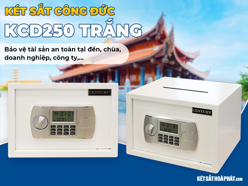 Két sắt hòm công đức có khe bỏ tiền KCD250 trắng cho miếu, đền, chùa