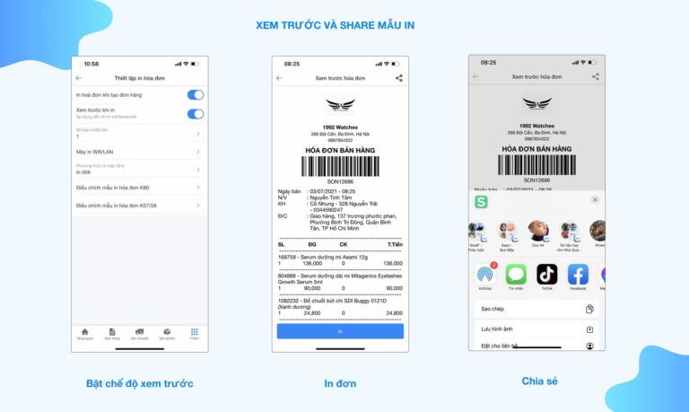 Màn hình in hóa đơn trên Sapo Mobile