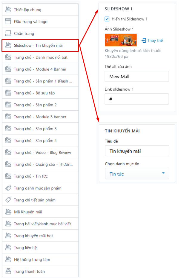 Slide Show và tin khuyến mãi