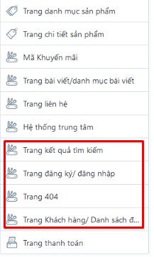 Trang kết quả tìm kiến, Trang 404, Trang đăng ký đăng nhập & Trang Khách hàng/ Danh sách đơn hàng/ Chi tiết đơn hàng