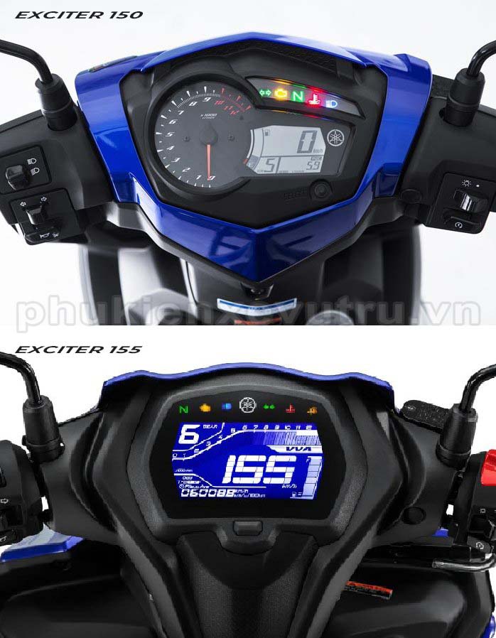 hai dòng xe Exciter 150 và xe Exciter 155 VVA đều là mặt đồng hồ full LCD