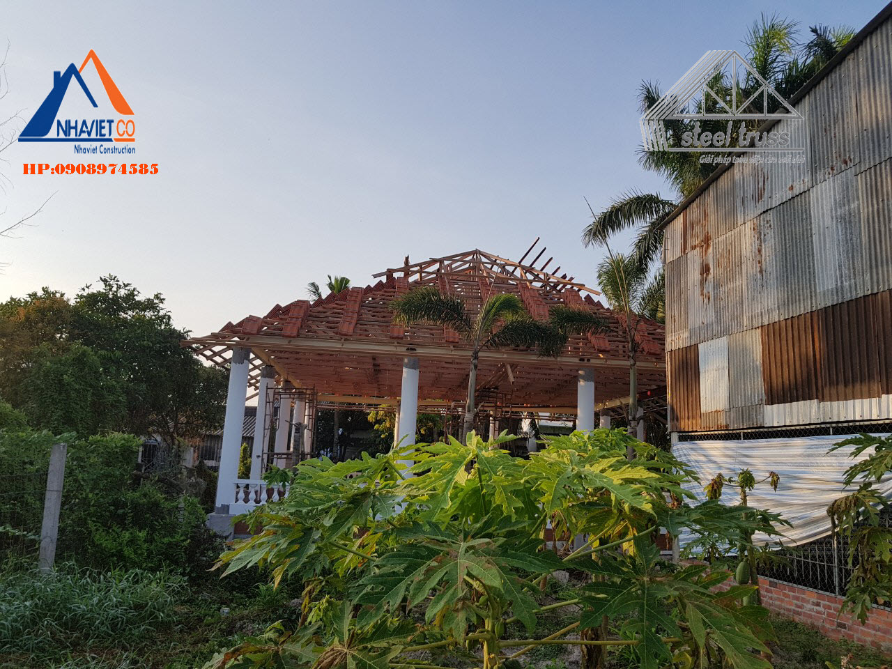 thi công mái nhà chòi nhà việt