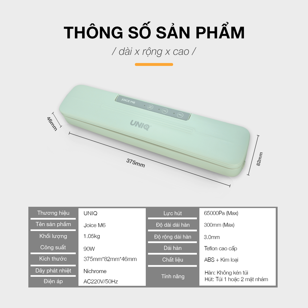 may-hut-chan-khong-uniq-joice-m6-han-khong-ken-tui-bao-quan-thuc-pham-an-toan-tang-kem-10-tui-nham
