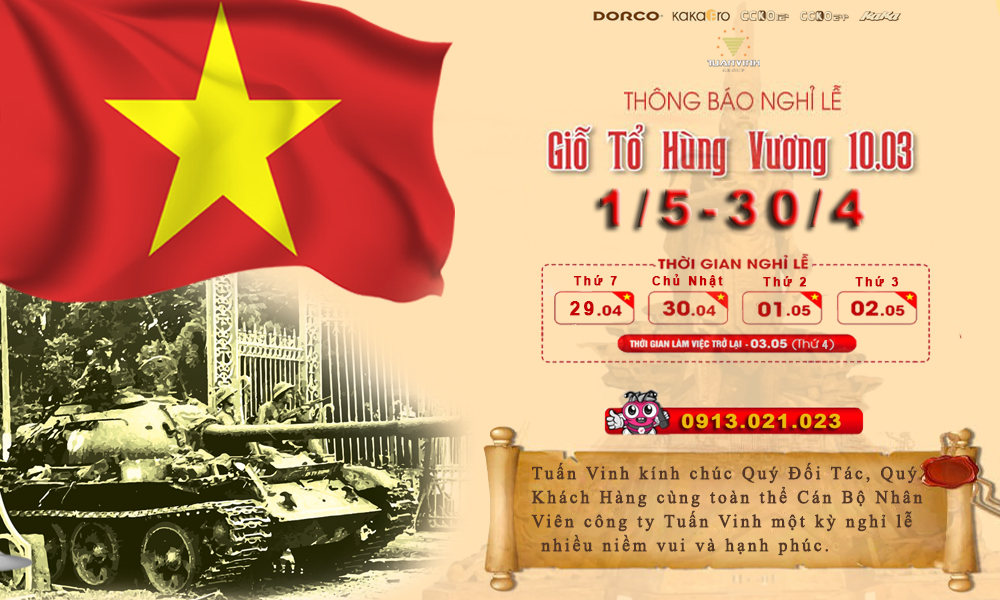 Thông báo nghỉ lễ giổ tổ hùng vương, 30-4, 1-5 năm 2023