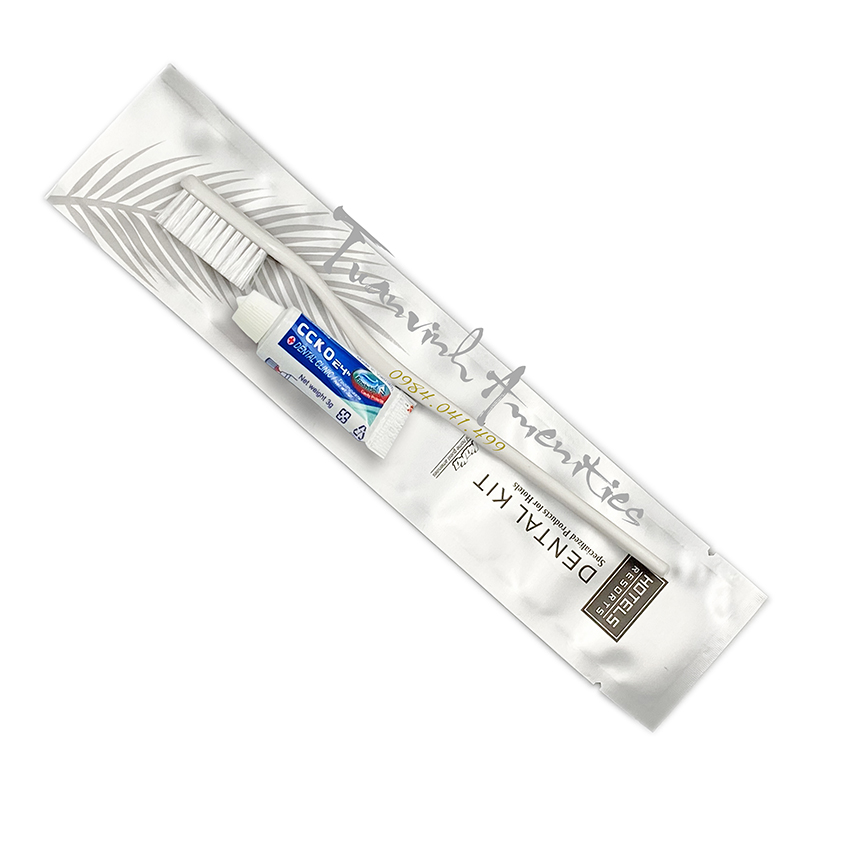 Bàn chải khách sạn mã 42 sứ bằng + kem CCKO24h 3gr + túi bạc