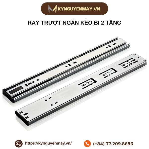Kích thước ray trượt ngăn kéo bi 2 tầng