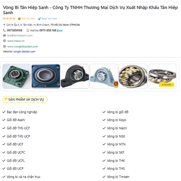 Công ty TNHH Thương mại Dịch vụ Xuất nhập khẩu Tân Hiệp Sanh - Đại lý bạc đạn NTN TP HCM